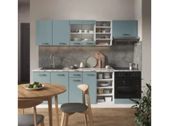 Vicco R-Line Küchenzeile Blau-Grau/Weiß 240 cm AP Anthrazit ohne E-Geräte