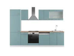 Vicco R-Line Küchenzeile Blau-Grau/Weiß 300 cm AP Eiche ohne E-Geräte