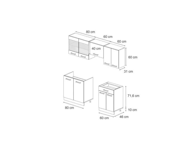 Vicco R-Line Küchenzeile Blau-Grau/Goldkraft Eiche 200 cm AP Eiche ohne E-Geräte
