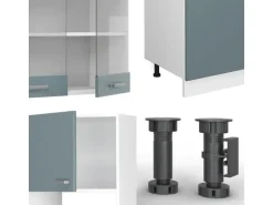 Vicco R-Line Küchenzeile Blau-Grau/Weiß 300 cm mit HochschrankAP Eiche ohne E-Geräte