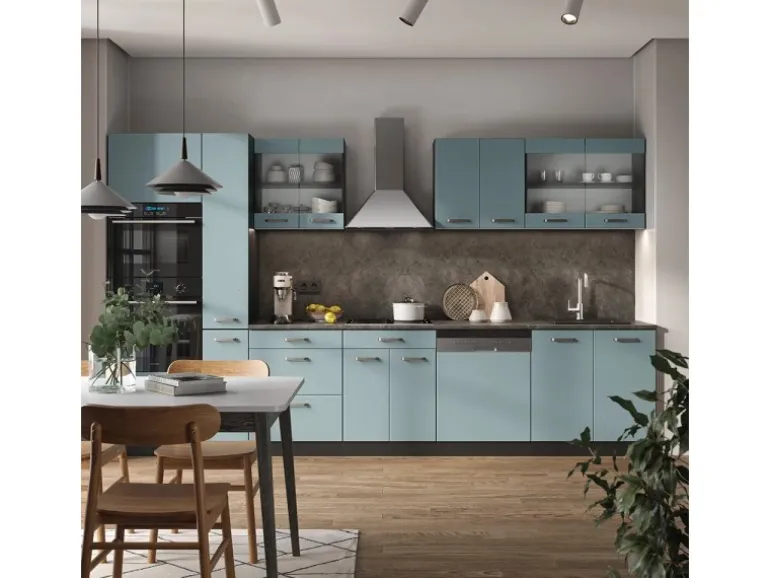 Vicco R-Line Küchenzeile Blau-Grau/Anthrazit 350 cm mit HochschrankAP Anthrazit ohne E-Geräte