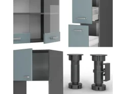 Vicco R-Line Küchenzeile Blau-Grau/Anthrazit 350 cm mit HochschrankAP Anthrazit ohne E-Geräte