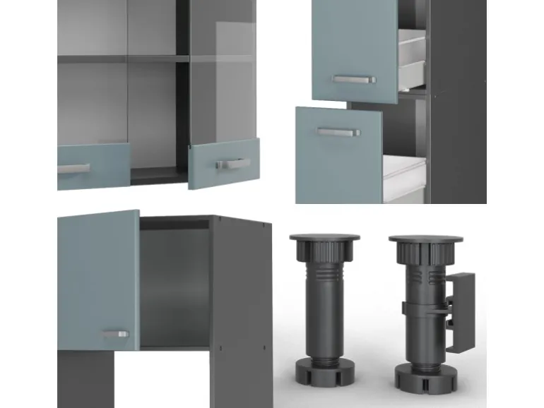 Vicco R-Line Küchenzeile Blau-Grau/Anthrazit 350 cm mit HochschrankAP Anthrazit ohne E-Geräte