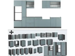 Vicco R-Line Küchenzeile Blau-Grau/Anthrazit 350 cm mit HochschrankAP Anthrazit ohne E-Geräte