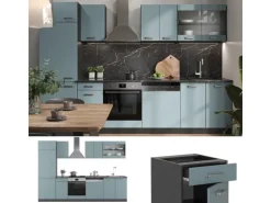 Vicco R-Line Küchenzeile Blau-Grau/Anthrazit 300 cm AP Eiche ohne E-Geräte