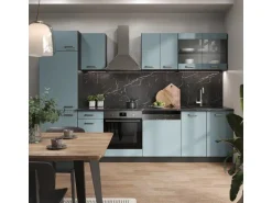 Vicco R-Line Küchenzeile Blau-Grau/Anthrazit 300 cm AP Eiche ohne E-Geräte