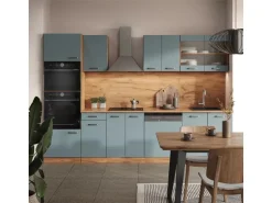 Vicco R-Line Küchenzeile Blau-Grau/Goldkraft Eiche 300 cm mit Hochschrankohne Arbeitsplatte ohne E-Geräte