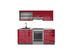 Vicco R-Line Küchenzeile Bordeaux Hochglanz/Anthrazit 200 cm AP Marmor ohne E-Geräte