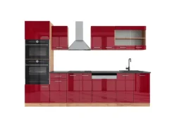 Vicco R-Line Küchenzeile Bordeaux Hochglanz/Goldkraft Eiche 300 cm mit HochschrankAP Anthrazit ohne E-Geräte