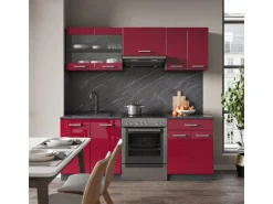 Vicco R-Line Küchenzeile Bordeaux Hochglanz/Anthrazit 200 cm ohne Arbeitsplatte ohne E-Geräte