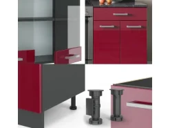 Vicco R-Line Küchenzeile Bordeaux Hochglanz/Anthrazit 200 cm ohne Arbeitsplatte ohne E-Geräte