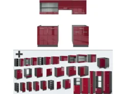 Vicco R-Line Küchenzeile Bordeaux Hochglanz/Anthrazit 200 cm ohne Arbeitsplatte ohne E-Geräte