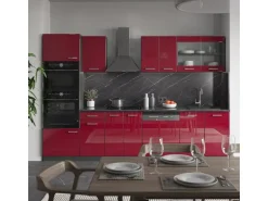 Vicco R-Line Küchenzeile Bordeaux Hochglanz/Anthrazit 300 cm mit Hochschrankohne Arbeitsplatte ohne E-Geräte