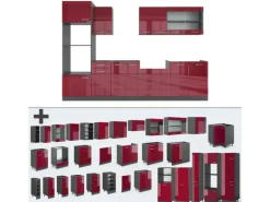 Vicco R-Line Küchenzeile Bordeaux Hochglanz/Anthrazit 300 cm mit Hochschrankohne Arbeitsplatte ohne E-Geräte