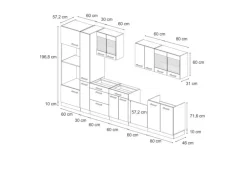 Vicco R-Line Küchenzeile Bordeaux Hochglanz/Goldkraft Eiche 350 cm mit Hochschrankohne Arbeitsplatte ohne E-Geräte
