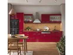 Vicco R-Line Küchenzeile Bordeaux Hochglanz/Goldkraft Eiche 350 cm mit Hochschrankohne Arbeitsplatte ohne E-Geräte