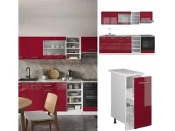 Vicco R-Line Küchenzeile Bordeaux Hochglanz/Weiß 240 cm AP Eiche ohne E-Geräte