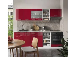 Vicco R-Line Küchenzeile Bordeaux Hochglanz/Weiß 240 cm AP Eiche ohne E-Geräte