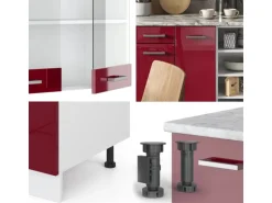 Vicco R-Line Küchenzeile Bordeaux Hochglanz/Weiß 240 cm AP Eiche ohne E-Geräte