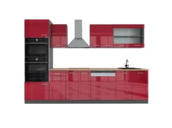 Vicco R-Line Küchenzeile Bordeaux Hochglanz/Anthrazit 300 cm mit HochschrankAP Eiche ohne E-Geräte