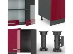 Vicco R-Line Küchenzeile Bordeaux Hochglanz/Anthrazit 300 cm mit HochschrankAP Eiche ohne E-Geräte