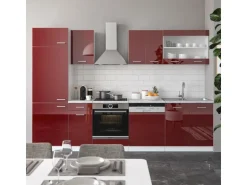 Vicco R-Line Küchenzeile Bordeaux Hochglanz/Weiß 300 cm AP Anthrazit ohne E-Geräte