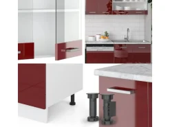 Vicco R-Line Küchenzeile Bordeaux Hochglanz/Weiß 300 cm AP Anthrazit ohne E-Geräte