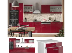 Vicco R-Line Küchenzeile Bordeaux Hochglanz/Weiß 350 cm mit HochschrankAP Anthrazit ohne E-Geräte