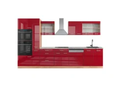 Vicco R-Line Küchenzeile Bordeaux Hochglanz/Goldkraft Eiche 350 cm mit HochschrankAP Marmor ohne E-Geräte