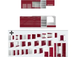 Vicco R-Line Küchenzeile Bordeaux Hochglanz/Weiß 240 cm ohne Arbeitsplatte ohne E-Geräte