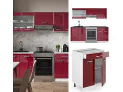 Vicco R-Line Küchenzeile Bordeaux Hochglanz/Weiß 200 cm ohne Arbeitsplatte ohne E-Geräte