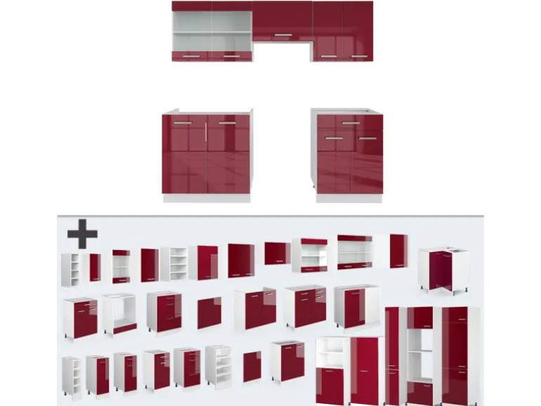 Vicco R-Line Küchenzeile Bordeaux Hochglanz/Weiß 200 cm ohne Arbeitsplatte ohne E-Geräte