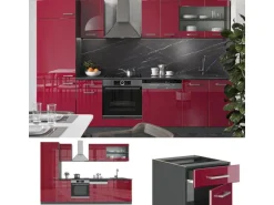 Vicco R-Line Küchenzeile Bordeaux Hochglanz/Anthrazit 300 cm AP Anthrazit ohne E-Geräte