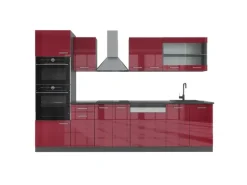 Vicco R-Line Küchenzeile Bordeaux Hochglanz/Anthrazit 300 cm mit HochschrankAP Anthrazit ohne E-Geräte