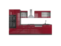 Vicco R-Line Küchenzeile Bordeaux Hochglanz/Anthrazit 350 cm mit Hochschrankohne Arbeitsplatte ohne E-Geräte