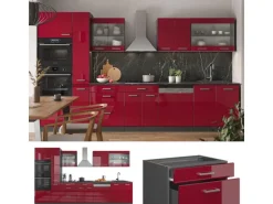 Vicco R-Line Küchenzeile Bordeaux Hochglanz/Anthrazit 350 cm mit Hochschrankohne Arbeitsplatte ohne E-Geräte