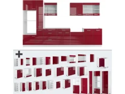 Vicco R-Line Küchenzeile Bordeaux Hochglanz/Weiß 350 cm mit Hochschrankohne Arbeitsplatte ohne E-Geräte