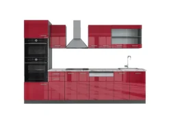 Vicco R-Line Küchenzeile Bordeaux Hochglanz/Anthrazit 300 cm mit HochschrankAP Marmor ohne E-Geräte