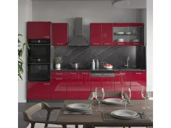 Vicco R-Line Küchenzeile Bordeaux Hochglanz/Anthrazit 300 cm mit HochschrankAP Marmor ohne E-Geräte