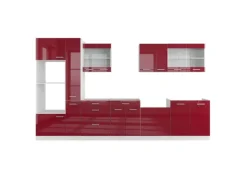 Vicco R-Line Küchenzeile Bordeaux Hochglanz/Weiß 350 cm mit HochschrankAP Marmor ohne E-Geräte