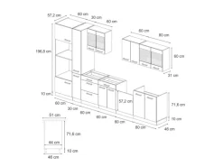 Vicco R-Line Küchenzeile Bordeaux Hochglanz/Weiß 350 cm mit HochschrankAP Marmor ohne E-Geräte