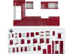 Vicco R-Line Küchenzeile Bordeaux Hochglanz/Weiß 350 cm mit HochschrankAP Marmor ohne E-Geräte
