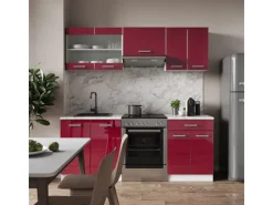 Vicco R-Line Küchenzeile Bordeaux Hochglanz/Weiß 200 cm AP Marmor ohne E-Geräte