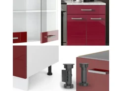 Vicco R-Line Küchenzeile Bordeaux Hochglanz/Weiß 200 cm AP Marmor ohne E-Geräte