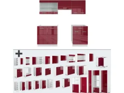 Vicco R-Line Küchenzeile Bordeaux Hochglanz/Weiß 200 cm AP Marmor ohne E-Geräte