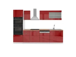 Vicco R-Line Küchenzeile Bordeaux Hochglanz/Weiß 300 cm mit HochschrankAP Eiche ohne E-Geräte