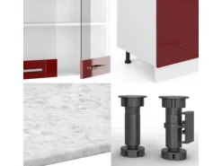 Vicco R-Line Küchenzeile Bordeaux Hochglanz/Weiß 300 cm mit HochschrankAP Eiche ohne E-Geräte