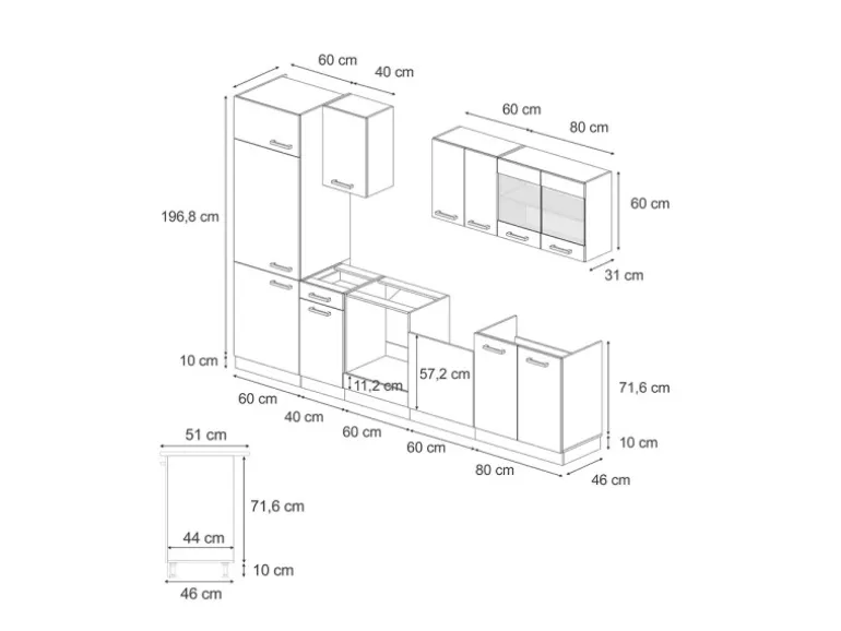 Vicco R-Line Küchenzeile Edelgrau/Goldkraft Eiche 300 cm AP Marmor ohne E-Geräte