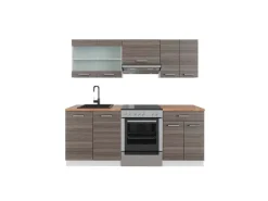 Vicco R-Line Küchenzeile Edelgrau/Weiß 200 cm AP Eiche ohne E-Geräte