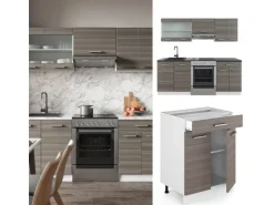 Vicco R-Line Küchenzeile Edelgrau/Weiß 200 cm AP Marmor ohne E-Geräte